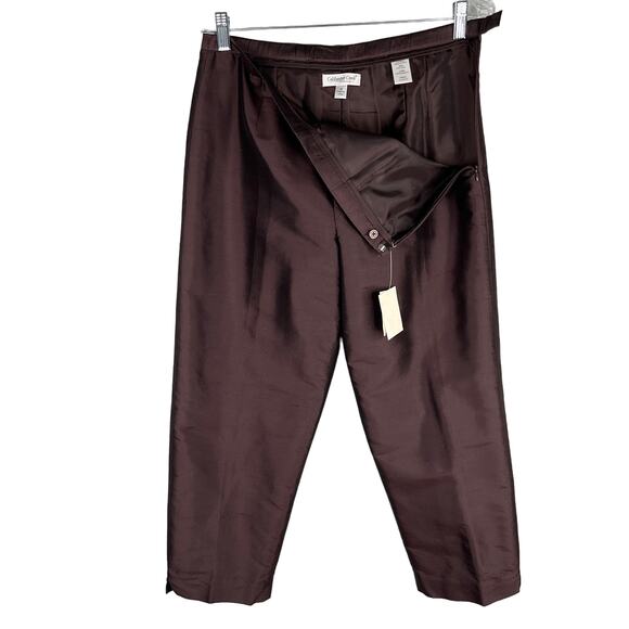 Coldwater Creek Silk Flat Front Side Zip Pants Brown 10 Lined New - Picture 5 of 14